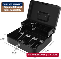 Sumerfnt Cash Box with Money Tray and Lock Money Box for Cash, Metal Locking Cas
