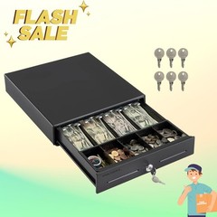 13in Cash Register Drawer POS with 4 Bill 5 Coin Tray Key Lock Black
