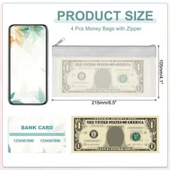 8.5×4 Inch Money Bags with Zipper, 4Pcs Clear Cash Pouch, Gray