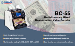 Ribao BC-55 Mixed Denomination Bill Counter 2 CIS UV MG IR Counterfeit Detection