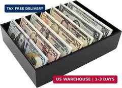 Money Organizer for Cash, 8 Compartment Black Acrylic Money Holder, Cash Tray, C