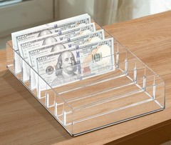 Large Acrylic Cash Organizer 8 Section Clear Money Budget Tray Organizer Plas…