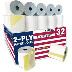 32 Rolls 2-Ply Carbonless Kitchen Printer Paper 3” x 95ft – Compatible Receipt R