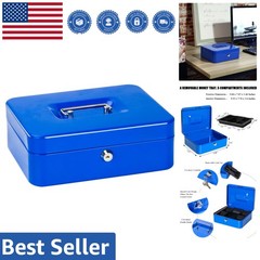 Multi-Compartment Cash Box with Key Lock – Stylish Blue Money Saving Box 9.84”
