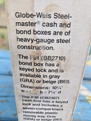 Steelmaster Metal Cash/ Bond Box, 10 1/4w, 2 1/4h, 7 1/4d. New Old stock