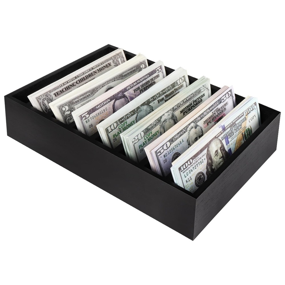 Money Organizer for Cash, 8 Compartment Wooden Cash Divider Storage Organizer…