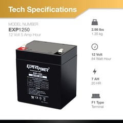 ExpertPower EXP1250-12V 5Ah Rechargeable SLA Battery for Security System, UPS, G