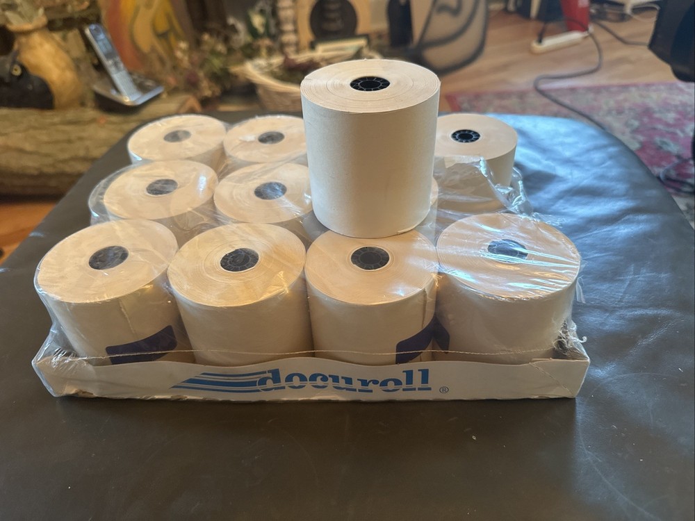 Docuroll Brand 2-Ply Carbonless Paper 12 Rolls, 3 Inch Off-White/Yellow 12, NEW!