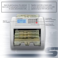 SILVER By AccuBANKER S1070 Bill Counter & 4-Point Counterfeit Detector w/Battery
