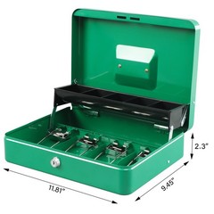 Locking Cash Box Money Safe Box With Key Organizer 30cm Green Steel Durable