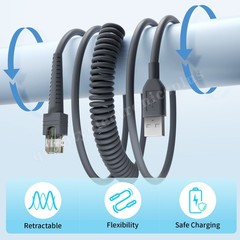 3M USB A to RJ45 Coiled Cable For Zebra DS6878 DS9808 DS6707 DS6700 DS6708