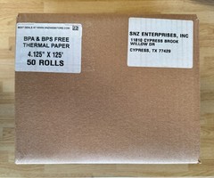 4 1/8″ x 125′ Standard 48g Thermal Paper Rolls, 0.75″ Core Case of 50 – Made USA