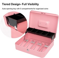 Stylish Pink Cash Box with Key Control – Perfect for Organizing Cash & Coins