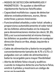 Máquina portatil detector billetes Falsificados USD/EUR/GBP/MXN pantalla LCD