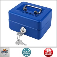 Mini Cash Box with Lock &Slot 4.9″x3.7″x2.4″ Blue Metal Safe Box with Money Tray