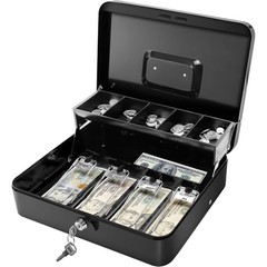 Metal Cash Box with Key Lock 11.8×9.4×3.5 Inches Removable Money Tray Portable
