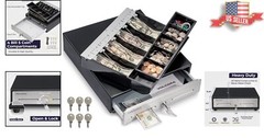 Compact 13″ Black Cash Register Drawer – 4 Bill & 5 Coin Slots, Secure Lock