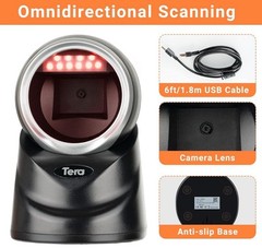 Tera 2D QR Desktop Omnidirectional Barcode Scanner Hands-Free USB 2.0 Wired Bar