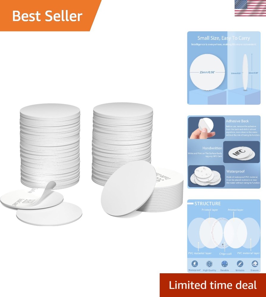Rewritable 50 PCS NFC Stickers – Durable Waterproof 25mm Tags for All Devices
