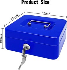 Steel Cash Box with Key Lock, Metal Small Money Organizer with Money Tray,Cas…