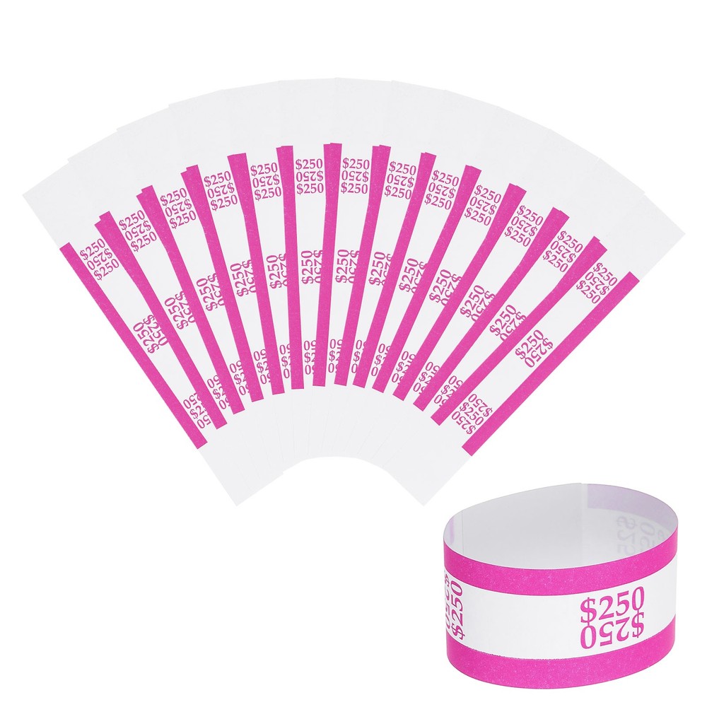 200Pcs Money Band 250 Dollar Money Bill Wrapper Self-Adhesive Bill Band Pink