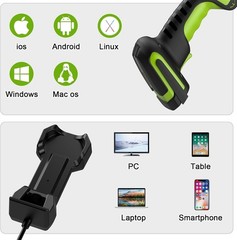 433Mhz Wireless Barcode Scanner, 2‑in‑1 Bluetooth, Dock