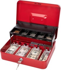 Heavy Duty Red Lock Box with Key & 5-Compartment Organizer – 392 Cubic Inches