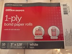 Office Depot Brand 1-Ply Bond Paper Rolls, 3″ x 128′, White, Pack Of 10
