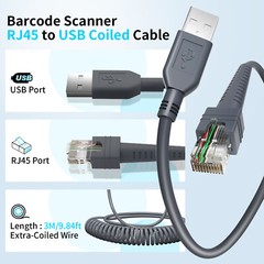 2PCS 9.84ft Scanner Cable For Zebra LS3578 DS2208 DS3400 DS6878 DS9808 USB Cable