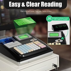 48 Keys Electronic Cash Register, LED Retail POS System W/ Printer, Cash Drawer