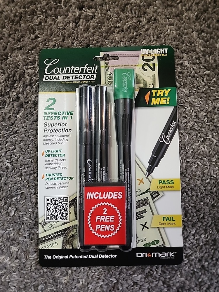 Dri-Mark Smart Counterfeit Money Detector Pen with Reusable UV LED Light 351UVB