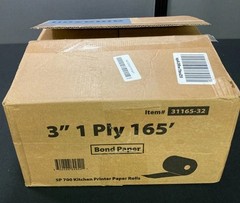 3″ 1-ply x 165′ Bond paper (32 ROLLS) STAR SP700 BOND KITCHEN PRINTER PAPER