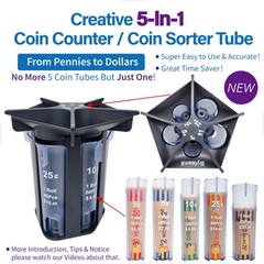 Coin Counter Coin Sorter Tubeï½œCreative 5-in-1 Change Sorter Coin Organizerï