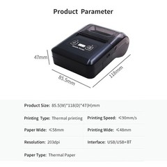 BISOFICE 58mm Portable Thermal Printer 2 Inch Wireless BT USB For IOS