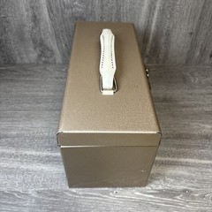 Vintage Cash Change Metal Box Storage No Key Brown Tan Nice Shape Decor 11.5”x6”