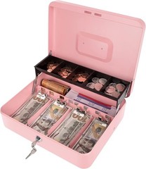 Large Pink Cash Box w/ Lock Key & Money Tray for Cash Register, Event Money Safe
