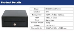 New Small Cash Drawer with RJ11 Interface 4 Bill 6 Coin Holders for POS System