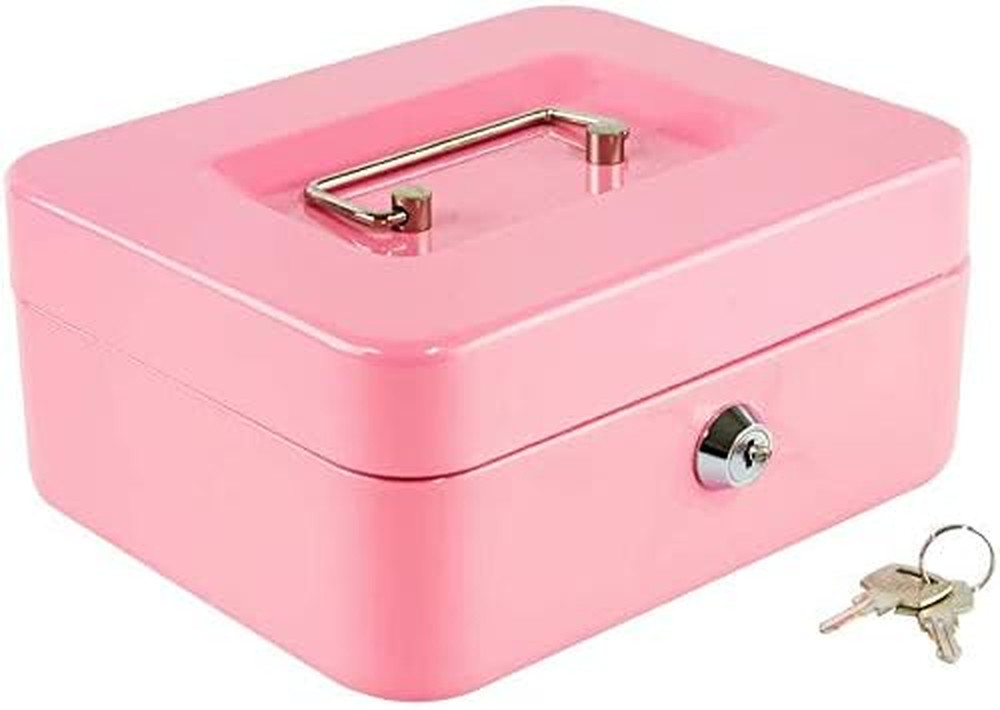 Locking Steel Medium Cash Box with Removable Coin Tray and Key Lock,7.87″X 6.30″