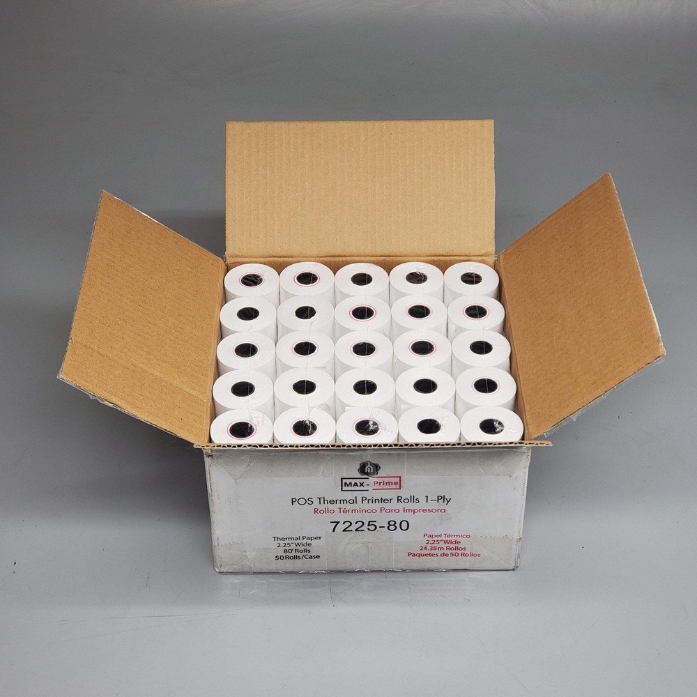 MAX-PRIME (50 Rolls) POS Thermal Printer Rolls 1-Ply 2.25″x80′ 7225-80