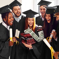 2026 Graduation Money Box Cash Gift Pull Out Surprise Holder Black Red DIY