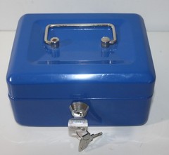 Blue Metal Cash Box Bank Safe With Lock and Key 6X4.5X3 Removable Drawer