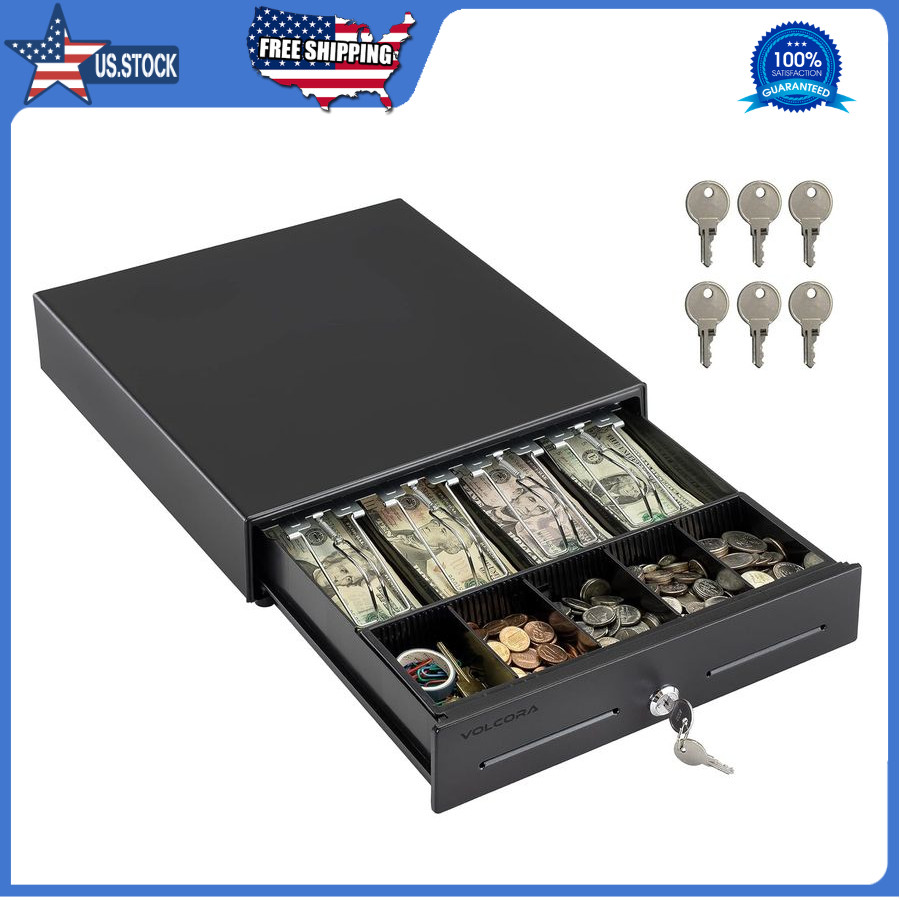Volcora 13″ Electronic Cash Register Drawer for POS System, 4 Bill 5 Coin Tray