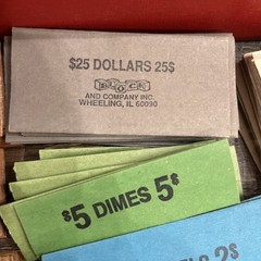 Vntg MMF Color-Keyed Manual CounterCoin Tubes/Original Box & 210+ Coin Wrappers