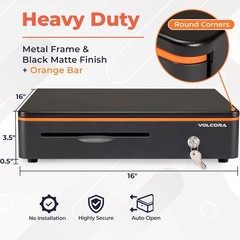 Compact Cash Drawer with Key Lock – 16″ Metal Money Drawer for Safeguarding Cash