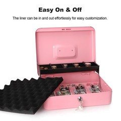 XLarge Pink Cash Box With Money Tray Lock Savings Organizer 11.8×9.5×3.5 In