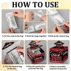 2026 Graduation Money Box Cash Gift Pull Out Surprise Holder Black Red DIY
