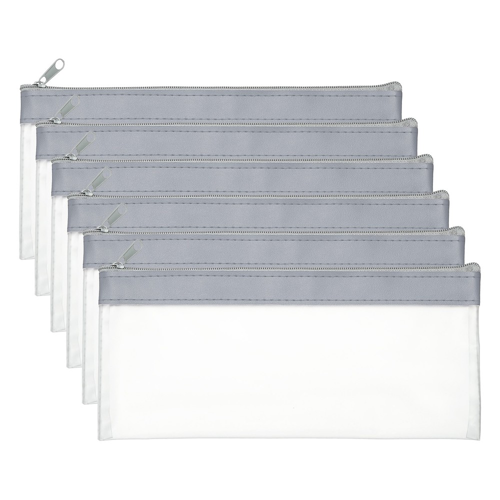 8.7×3.9 Inch Money Bags with Zipper, 6 Pcs Clear PVC Cash Pouch, Gray