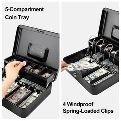 Cash Box with Key Lock 0.7mm Thick Solid Steel, AutoPop SpillProof Foam Coin…