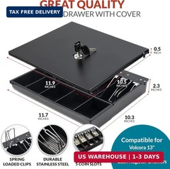 Volcora Cash Drawer Tray with Locking Cover – 11.7 x 10.3 x 2.3 Inch Metal Cash