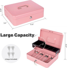 Cash Box with Money Tray and Lock, Metal Money Box for Cash Register, Large Cash